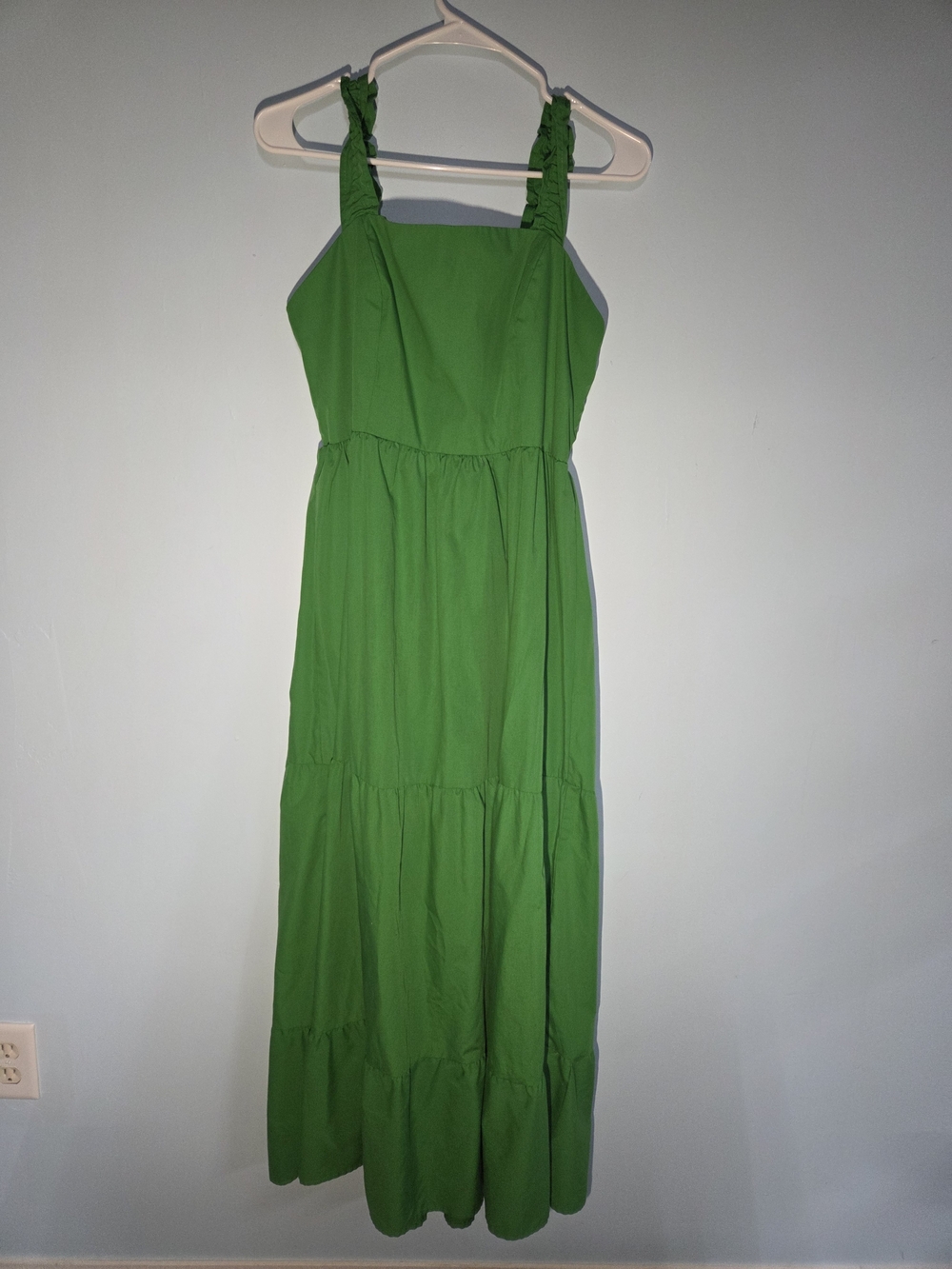 Green Tiered Maxi Dress with Ruched Straps